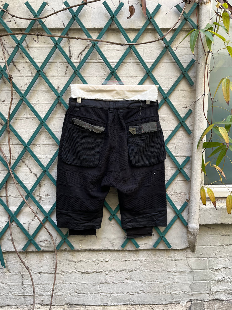 (New Arrival) BLACKMEANS - Boro wide short pants with wool details and hand-sewn patches