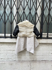 (New Arrival) RICK OWENS - SS11 « Anthem » Cropped jacket with lamb leather sleeves and crumpled silk top layer (runway)