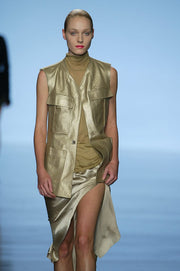 (New Arrival) RICK OWENS - SS04 "CITROEN" Golden cotton military vest with silk draped back (runway)