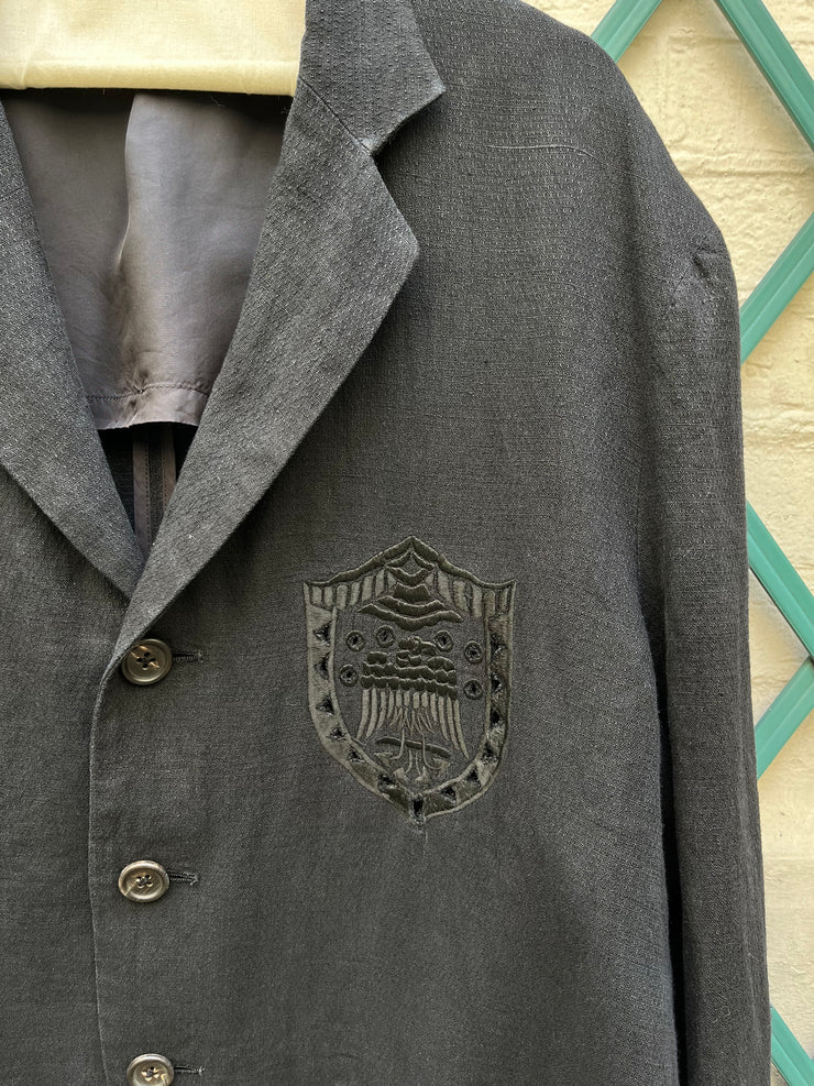 (New Arrival) YOHJI YAMAMOTO POUR HOMME - SS87 Linen costume jacket with chest embroidery