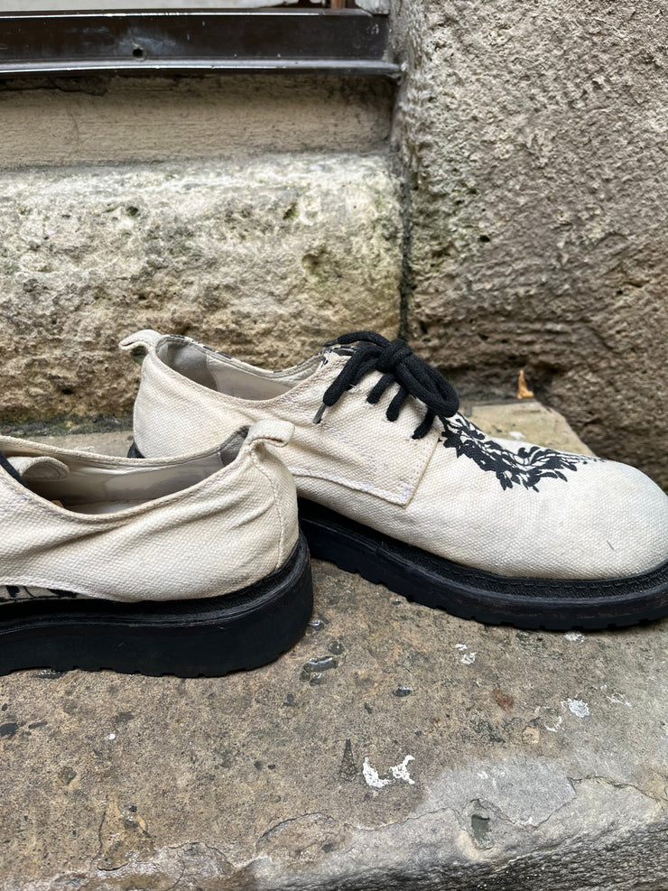(New Arrival) ANN DEMEULEMEESTER - SS14 Vine pattern canvas shoes with notched sole (runway)