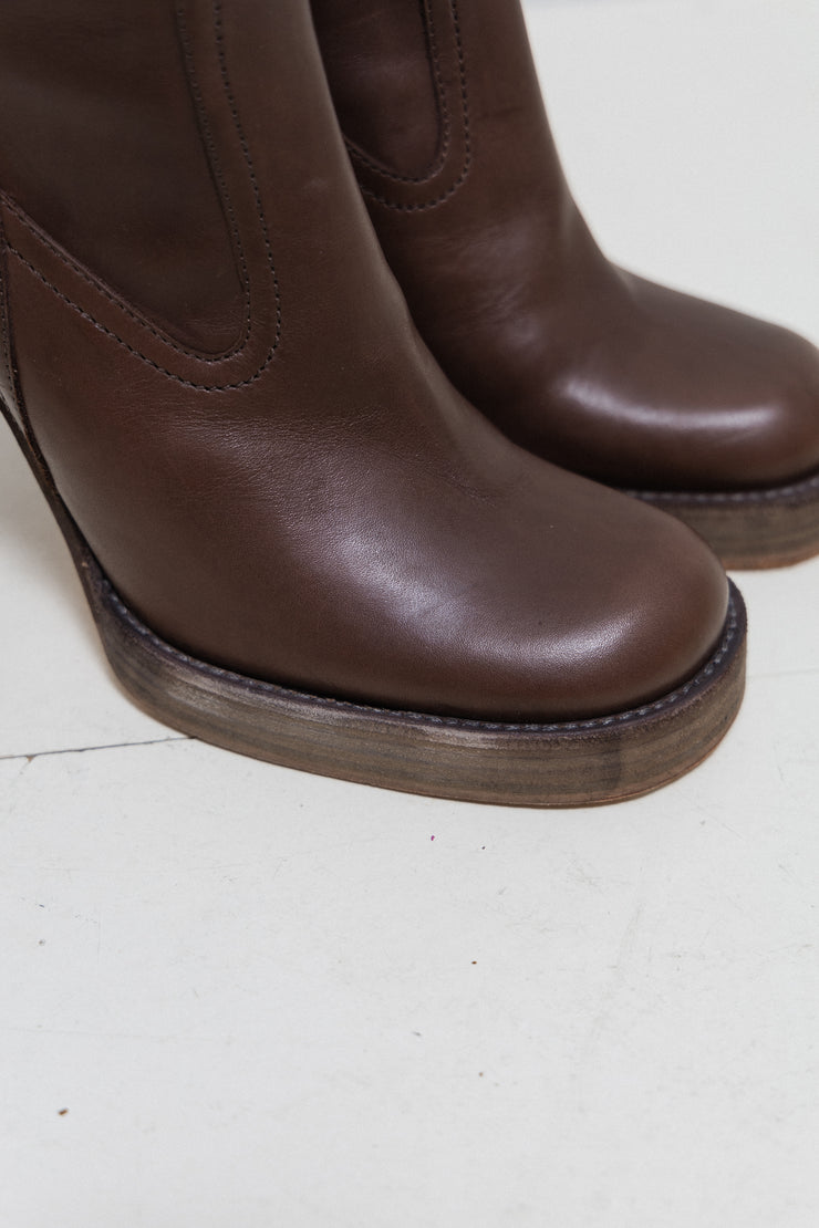 RICK OWENS x REVILLON - Chocolate brown leather ankle boots