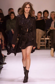ANN DEMEULEMEESTER - SS02 Cotton blend satin officer jacket with decorated metal buttons and belt (runway)