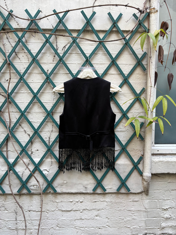 (New Arrival) NUMBER (N)INE - SS07 Silk vest with jewel beaded fringes and musical score lining (runway)