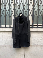(New Arrival) RICK OWENS - FW10 "GLEAM" Lamb leather long jacket with matching fleece and textured sleeves