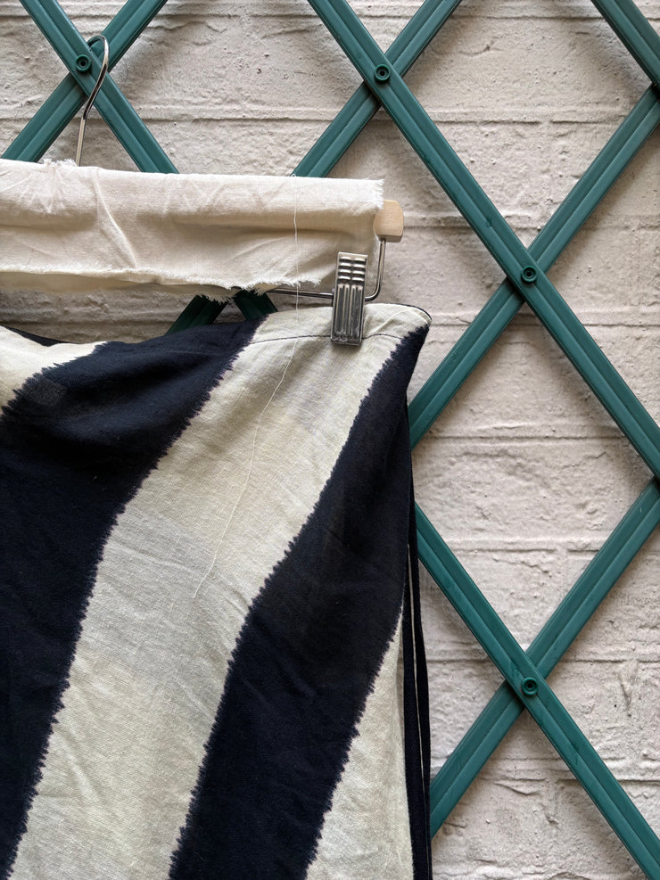 (New Arrival) ANN DEMEULEMEESTER - SS94 Linen and cotton long striped skirt with straps