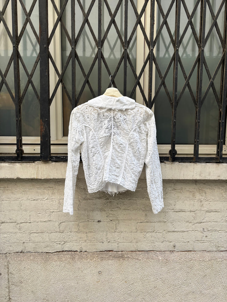 (New Arrival) JUNYA WATANABE - SS05 Cropped lace jacket with layered raw cut lapels