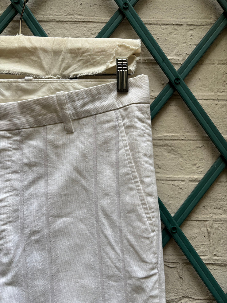 (New Arrival) ANN DEMEULEMEESTER - SS03 White cotton pants with textured stripes (runway)