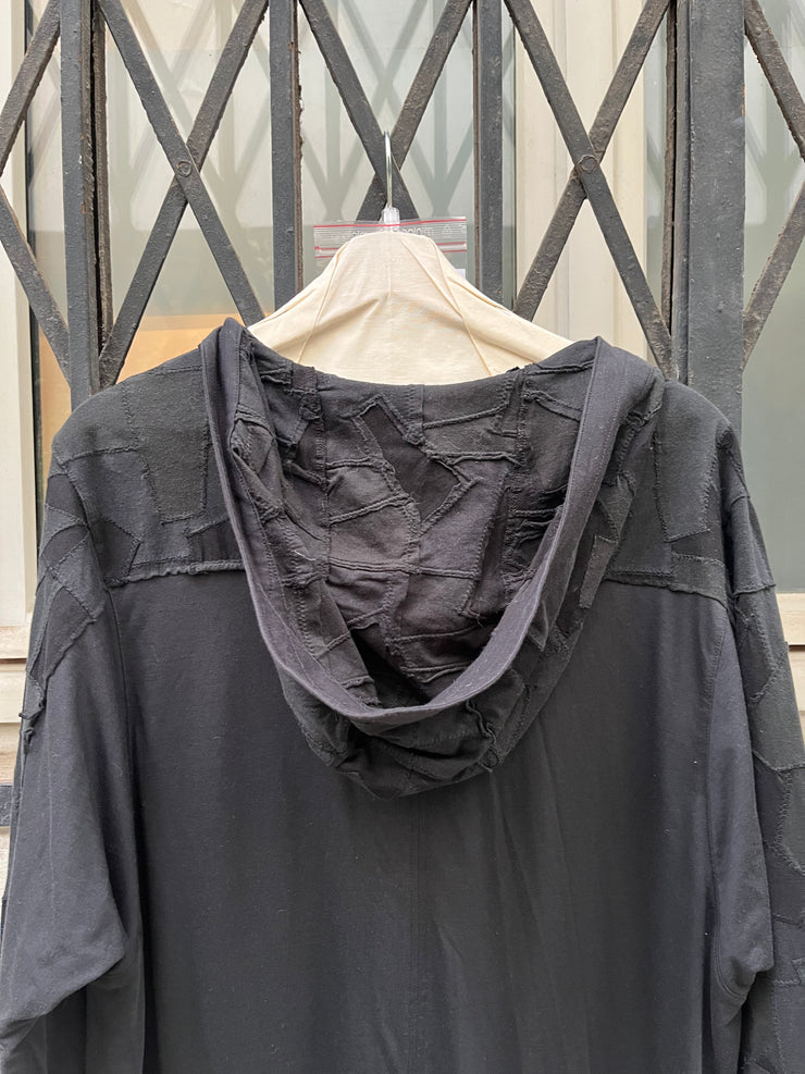 (New Arrival) BLACKMEANS - Extra long cotton jacket with patchwork sleeves and hood