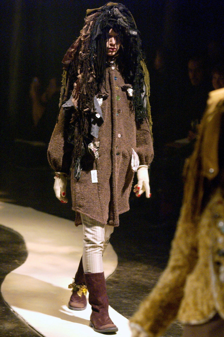 UNDERCOVER - FW04 "But Beautiful" Wool plush coat with buttons, fabric, stitches details (runway)