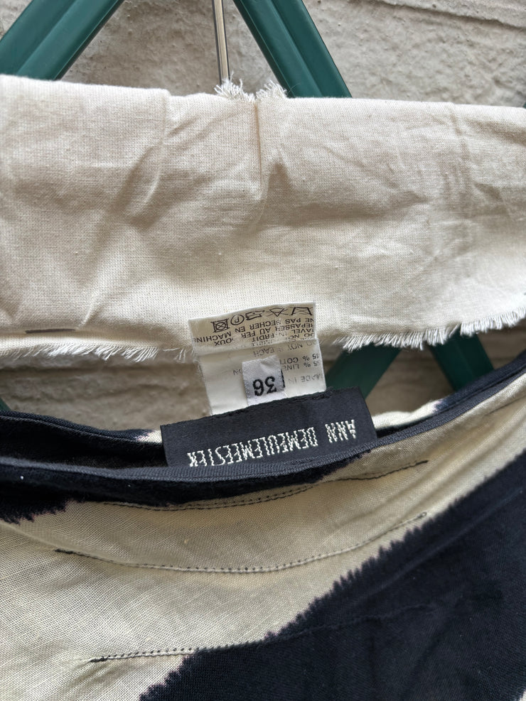 (New Arrival) ANN DEMEULEMEESTER - SS94 Linen and cotton long striped skirt with straps