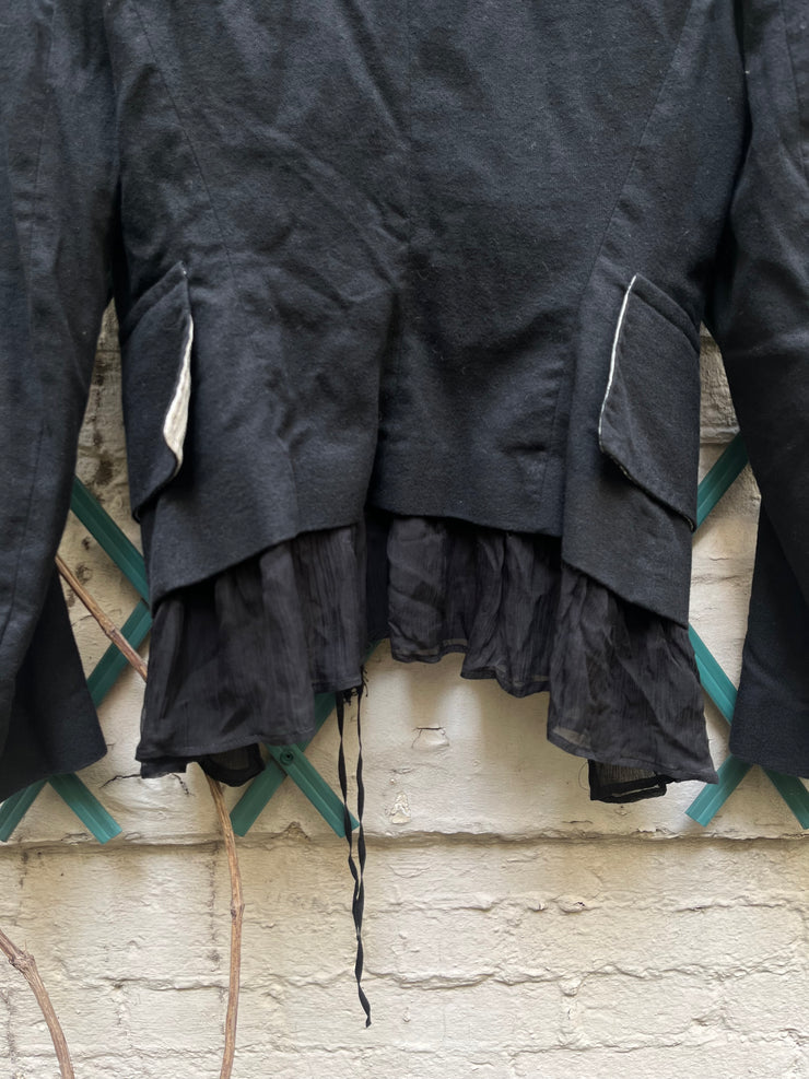 (New Arrival) ANN DEMEULEMEESTER - SS05 Cotton blend jacket with striped lapels and fringes (runway)