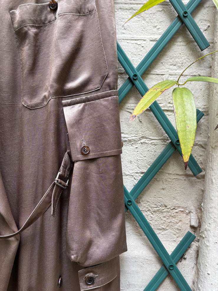 (New Arrival) ANN DEMEULEMEESTER - FW02 Wide satin pants with cargo pockets and adjustable straps (runway)