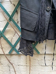 (New Arrival) ANN DEMEULEMEESTER - SS05 Cotton blend jacket with striped lapels and fringes (runway)