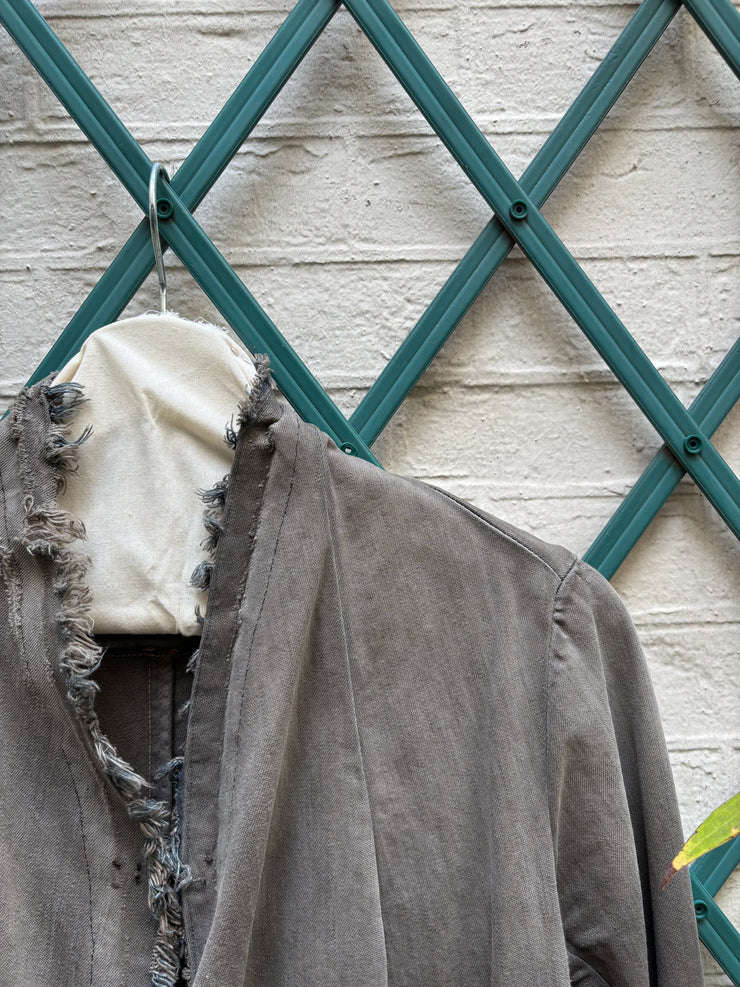 (New Arrival) RICK OWENS DRKSHDW - 2007 Washed denim jacket with long sides, rounded panels and raw cut edges