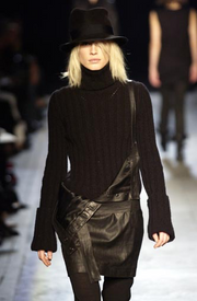ANN DEMEULEMEESTER - FW03 Brown leather skirt with adjustable strap