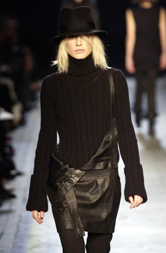 ANN DEMEULEMEESTER - FW03 Brown leather skirt with adjustable strap