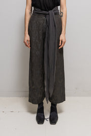 ANN DEMEULEMEESTER - 1994 Satin cotton wide pants with floral pattern and sheer waist panel