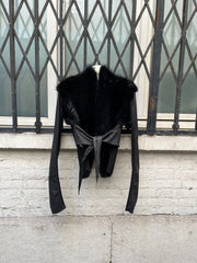 (New Arrival) RICK OWENS PALAIS ROYAL - Kangaroo leather + calf skin cropped jacket with straps and beaver fur collar