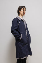 UNDERCOVER - FW04 "But Beautiful" Fleece lined cotton plush coat with buttoning detail and stitching + pattern lining