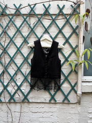(New Arrival) NUMBER (N)INE - SS07 Silk vest with jewel beaded fringes and musical score lining (runway)