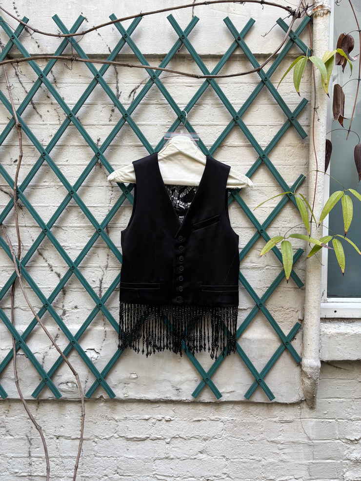 (New Arrival) NUMBER (N)INE - SS07 Silk vest with jewel beaded fringes and musical score lining (runway)