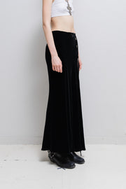ANN DEMEULEMEESTER - FW93 Silk blend long velvet skirt with side straps