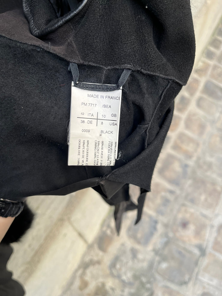 (New Arrival) RICK OWENS PALAIS ROYAL - Kangaroo leather + calf skin cropped jacket with straps and beaver fur collar