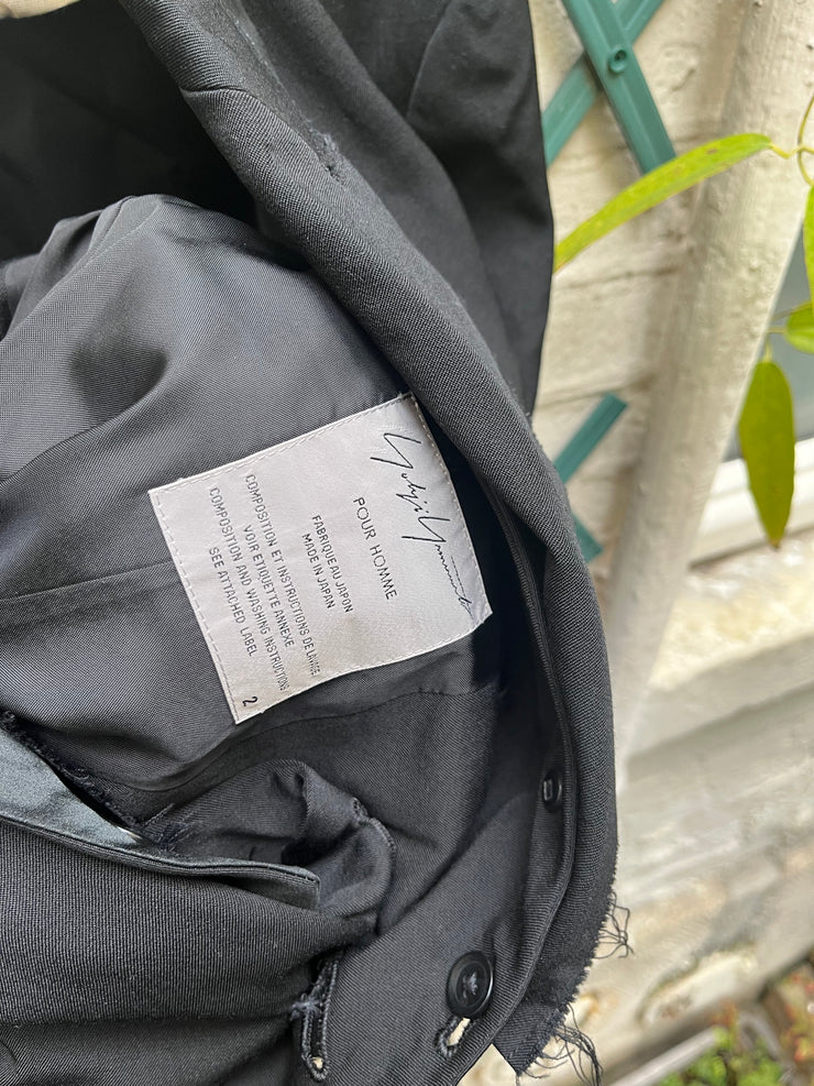 (New Arrival) YOHJI YAMAMOTO POUR HOMME - SS11 Gabardine wool double breasted jacket with removable silk collar panels (runway)