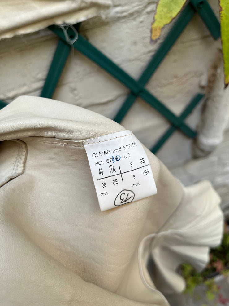 (New Arrival) RICK OWENS - FW05 "MOOG" Cream lamb leather jacket with back pleats and elongated sleeves (runway)