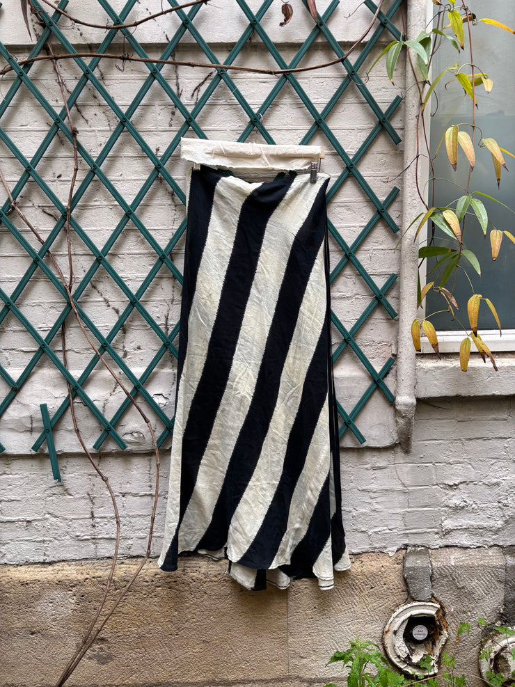 (New Arrival) ANN DEMEULEMEESTER - SS94 Linen and cotton long striped skirt with straps