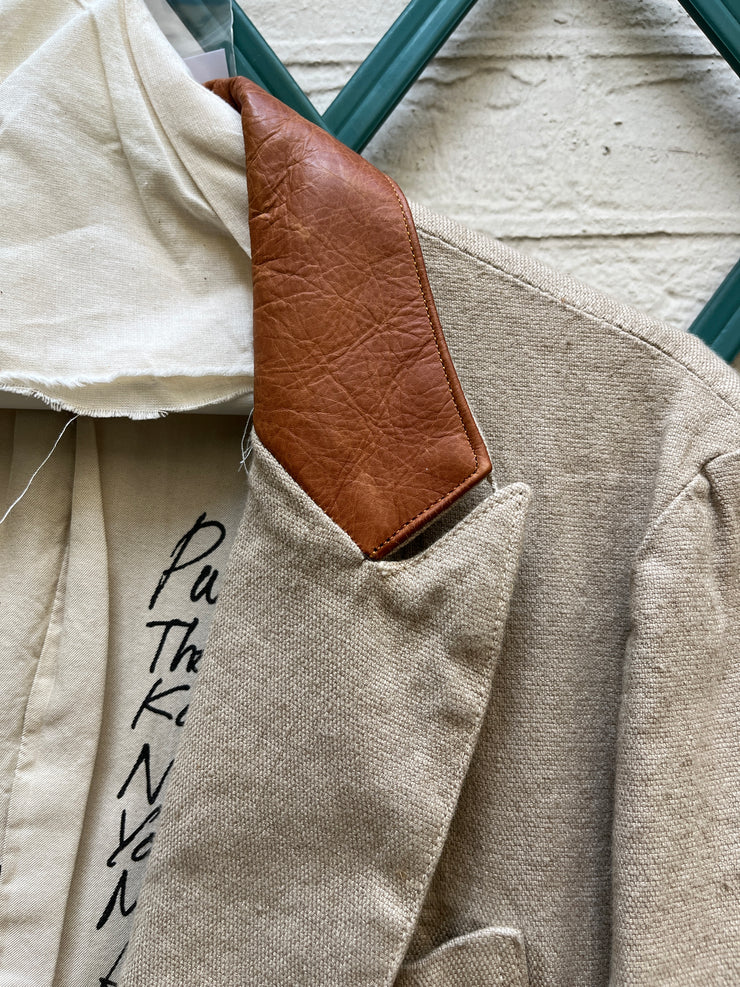 (Kountry Club) ISAMU KATAYAMA BACKLASH - Linen blend jacket with leather collar and poem lining