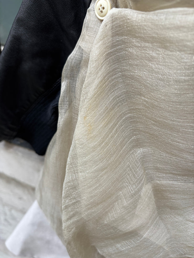 (New Arrival) RICK OWENS - SS11 « Anthem » Cropped jacket with lamb leather sleeves and crumpled silk top layer (runway)