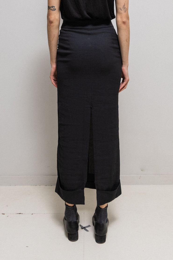 ANN DEMEULEMEESTER - Linen/cotton long skirt with button closure, back zipper slit and folded hem (probably spring 1996)