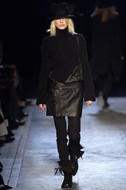 ANN DEMEULEMEESTER - FW03 Fleece wool + cotton midi skirt with straps (runway)