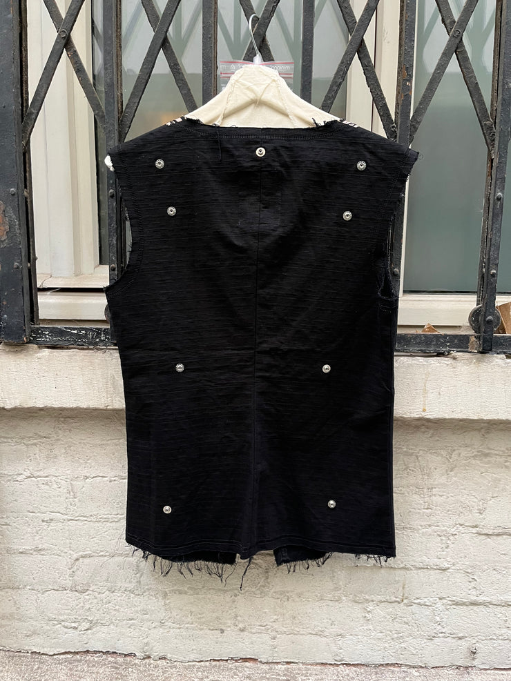 (New Arrival) UNDERCOVER - FW03 "Paper Doll" Printed wool vest with snap buttons