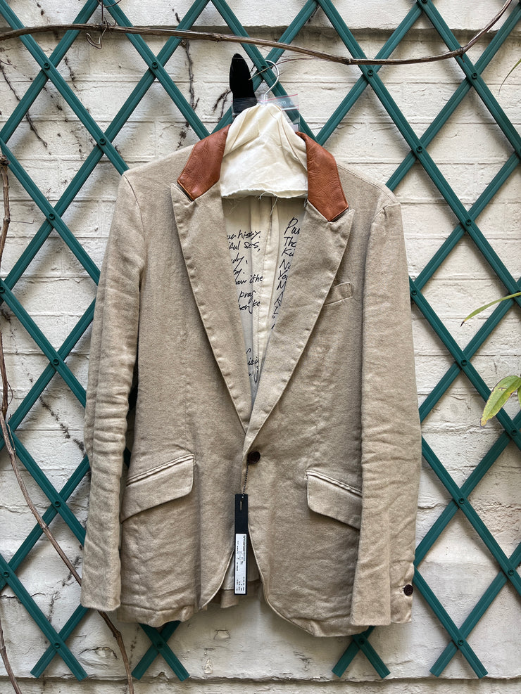 (Kountry Club) ISAMU KATAYAMA BACKLASH - Linen blend jacket with leather collar and poem lining