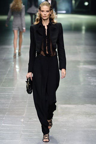 ALEXANDER MCQUEEN - SS06 « Neptune » See through blouse with frilled button placket (runway)