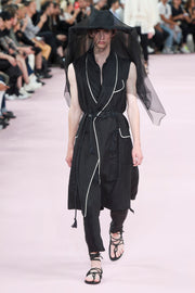 ANN DEMEULEMEESTER - SS19 Long vest with contrast piping, collar embroideries and rope straps (runway)