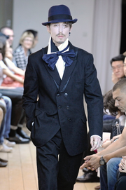 (New Arrival) YOHJI YAMAMOTO POUR HOMME - SS11 Gabardine wool double breasted jacket with removable silk collar panels (runway)