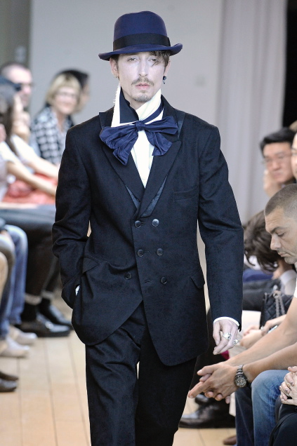 (New Arrival) YOHJI YAMAMOTO POUR HOMME - SS11 Gabardine wool double breasted jacket with removable silk collar panels (runway)
