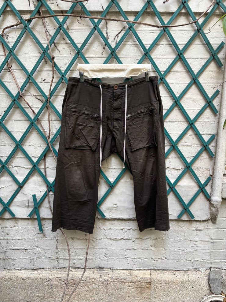 (New Arrival) RICK OWENS - SS05 "SCORPIO" Wide cotton pants with big zipper pockets