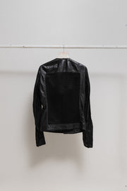 RICK OWENS - SS14 "VICIOUS" Hybrid leather jacket with elongated nylon sleeves and mesh back panel