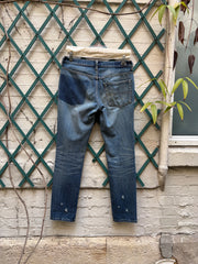 (New Arrival) UNDERCOVER - FW04 « But Beautiful » Ripped jeans with lace print detail (runway)