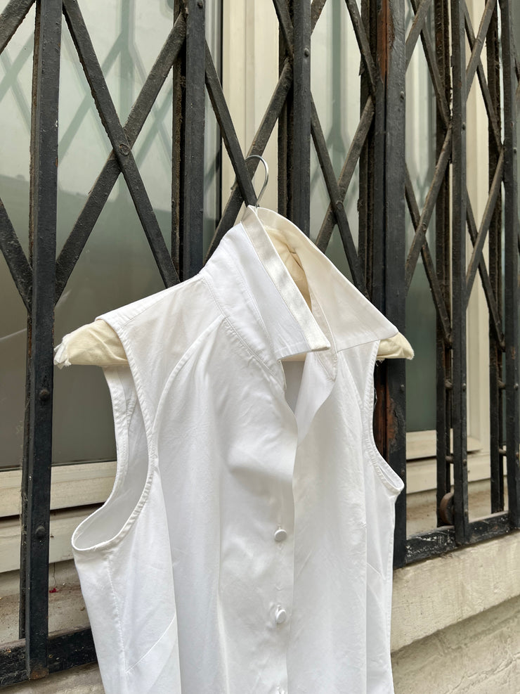 (New Arrival) OLIVIER THEYSKENS - Early 2000’s Sleeveless cotton shirt with satin details