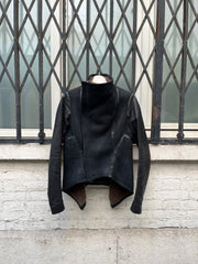 (New Arrival) RICK OWENS - FW12 "MOUNTAIN" Lamb leather jacket with dust fleece and calf leather sleeves