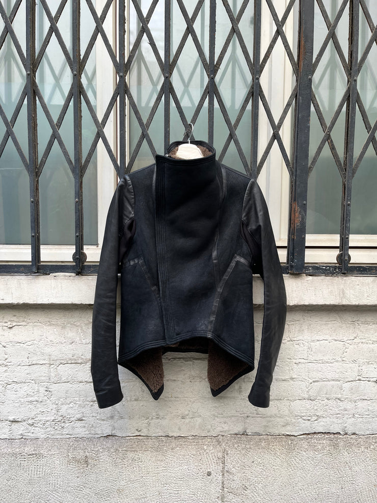 (New Arrival) RICK OWENS - FW12 "MOUNTAIN" Lamb leather jacket with dust fleece and calf leather sleeves