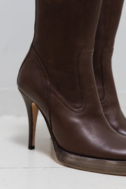 RICK OWENS x REVILLON - Chocolate brown leather ankle boots