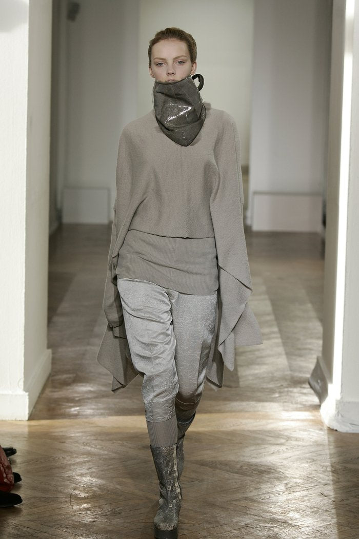 RICK OWENS REVILLON - FW06 Silk textured silver pants with leg pleats