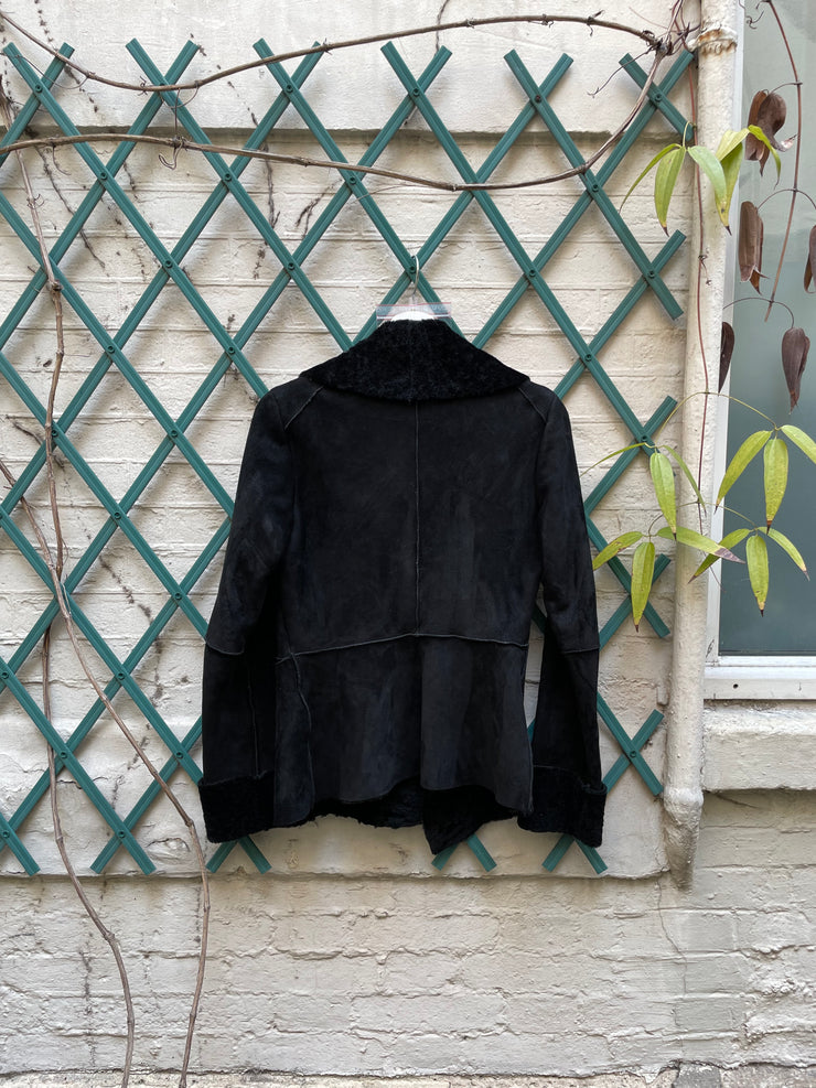 (New Arrival) VIVIENNE WESTWOOD RED LABEL - FW02 Asymmetric leather shearling jacket with orb buttons